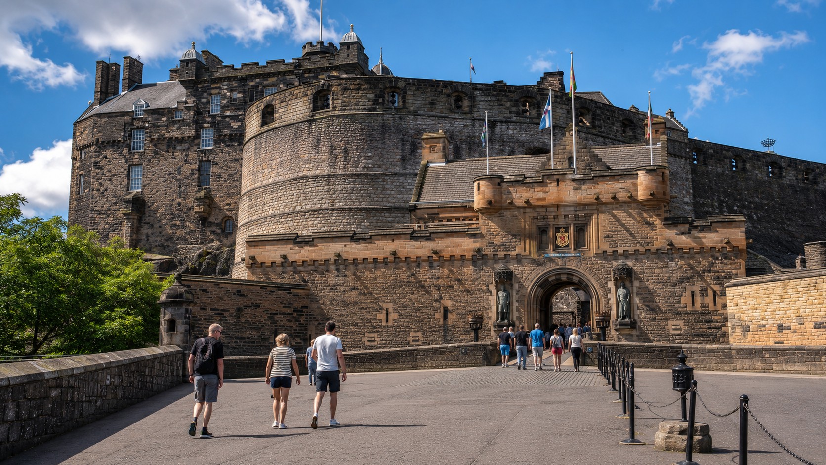 The historic gateway and stone fortifications of Edinburgh Castle