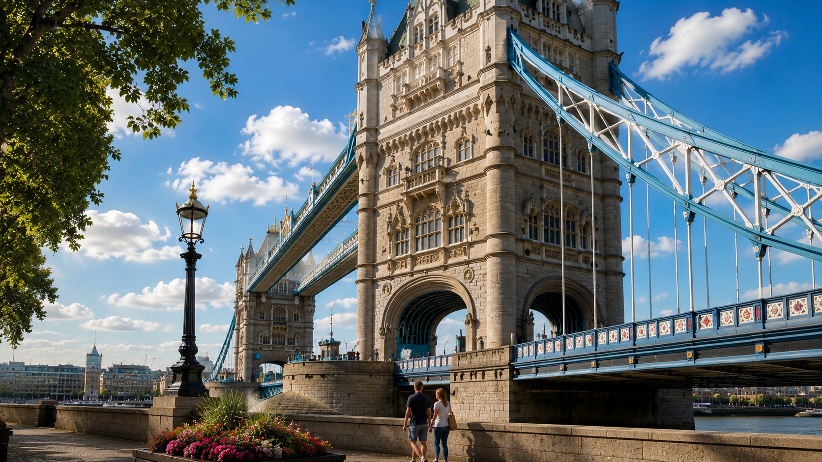 A close architectural view of Tower Bridge and its Victorian stonework